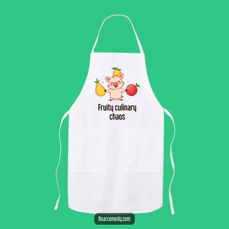 Funny Happy Boar Juggling Fruits Apron - Kitchen Fun Funny Gift