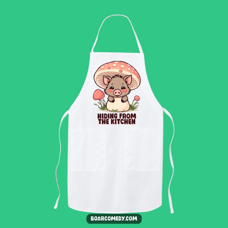 Funny Kawaii Boar Mushroom Apron: Playful Peek Kitchen Wear, Perfect Funny Gift