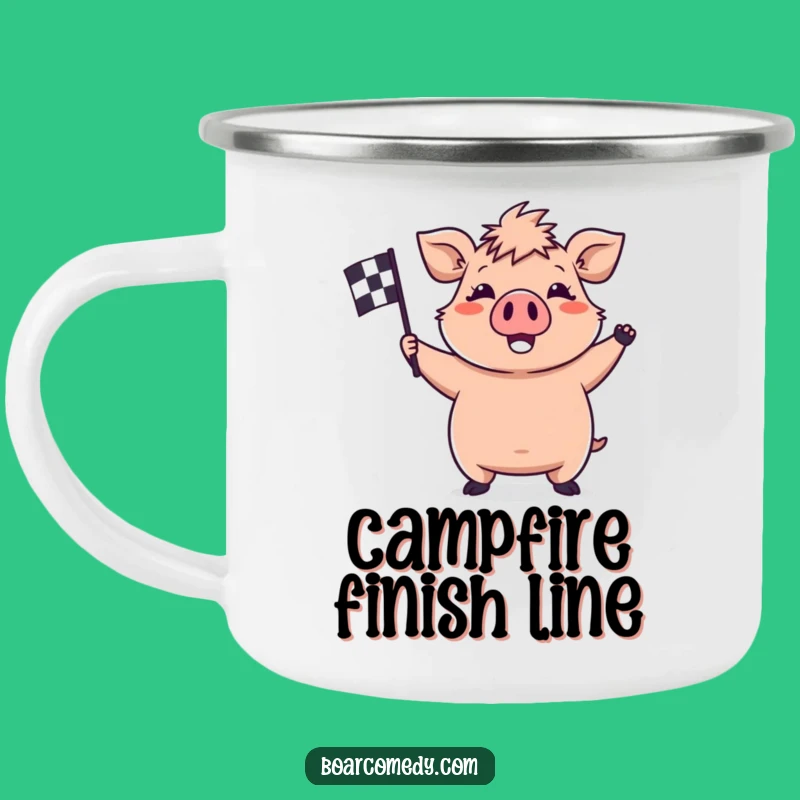 Funny Kawaii Boar Camping Mug - Waving Flag Adventure - Durable & Perfect Funny Gift
