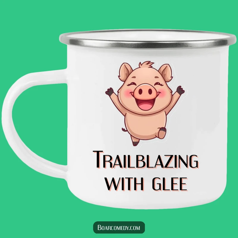 Funny Boar Camping Mug - Enamel Leaping Character Cup, Outdoor Fun, Great Funny Gift