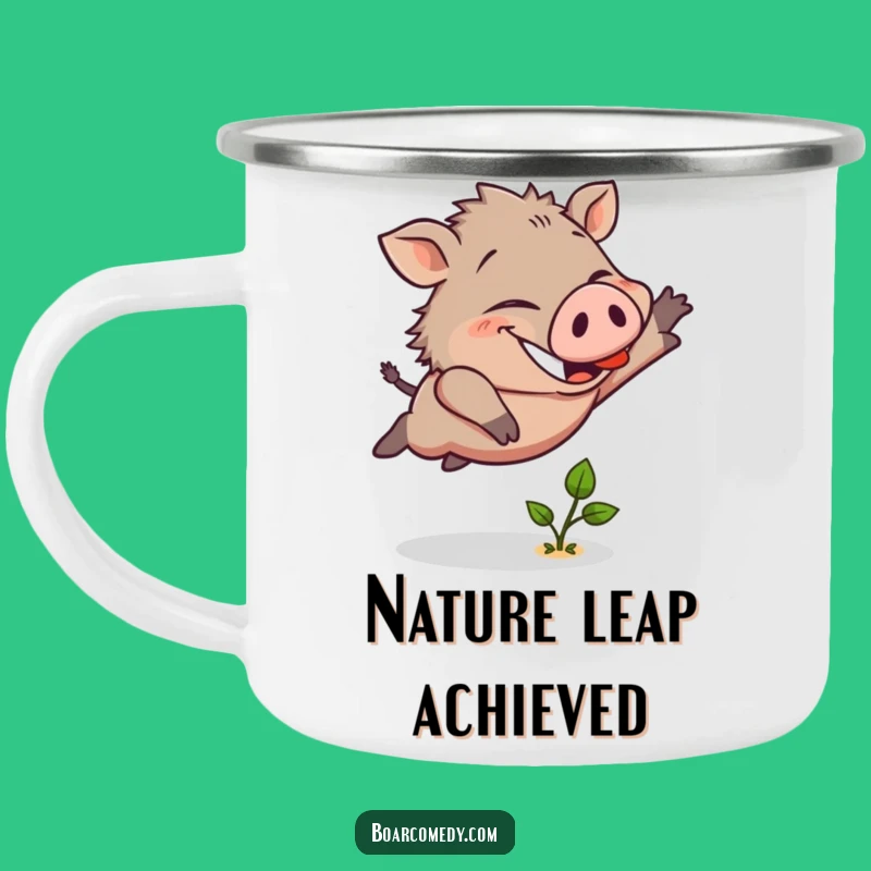 Funny Boar Leaping Sprout Camping Mug: Adventure Fuel with Hilarious Spirit