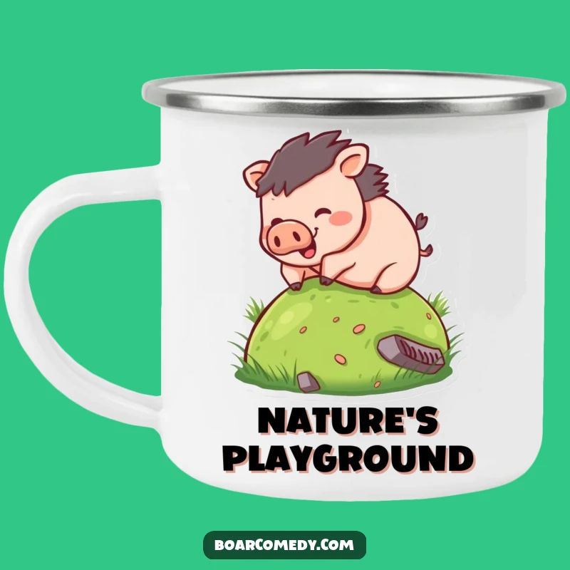 Funny Boar Rolling Hill Camping Mug: Adventure-Ready Humorous Gift