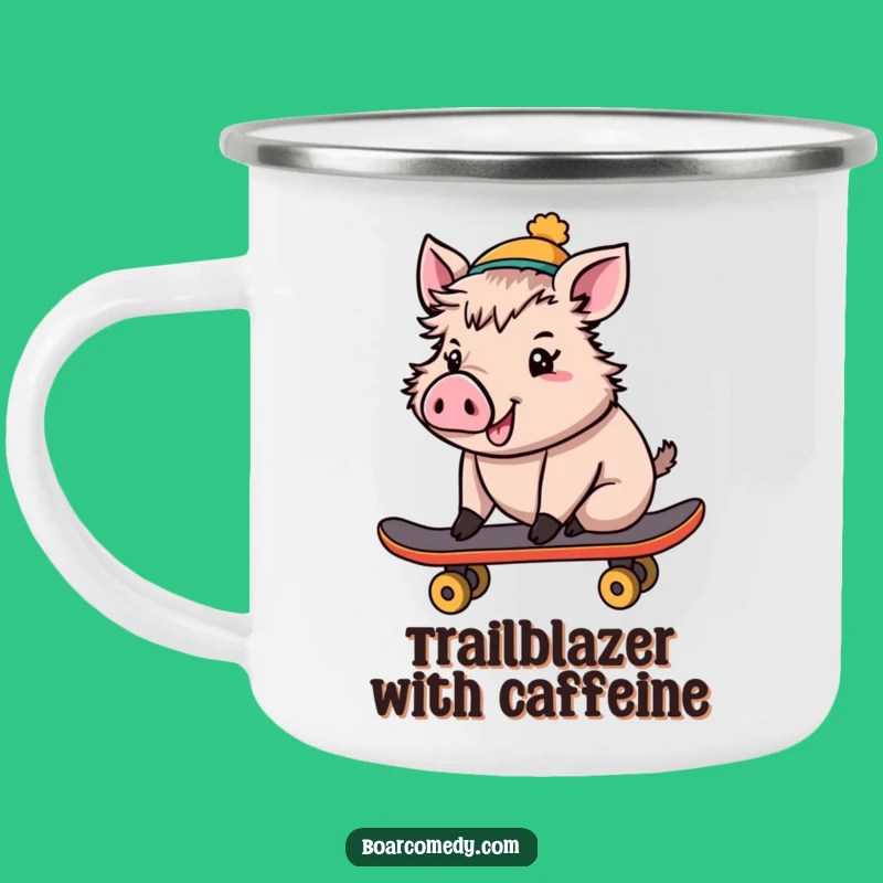 Funny Cheerful Boar Skateboard Camping Mug: Your Rad Companion for Adventures