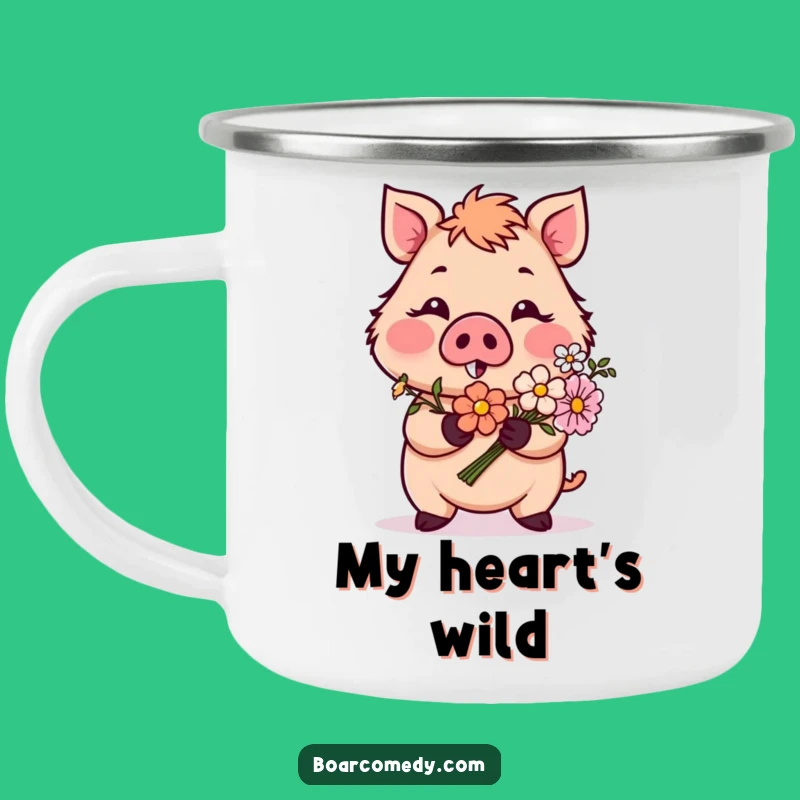 Funny Blushing Boar Flower Camping Mug: Outdoor Romantic Gift