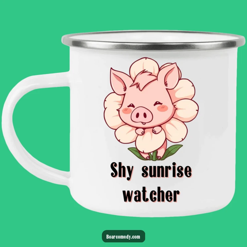Funny Shy Boar Camping Mug: Sweet Flower Vibes for Outdoor Charm