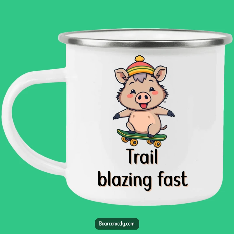 Funny Cheerful Boar Camping Mug: Tiny Hat Skateboard, Best Funny Gift