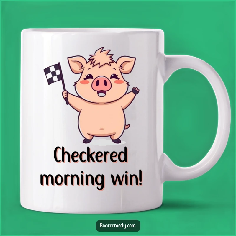 Funny Happy Kawaii Boar Mug - Waving Flag Design - Victory & Perfect Funny Gift