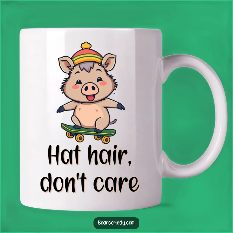 Funny Cheerful Boar Skateboard Mug: Tiny Hat Boar, Perfect Funny Gift