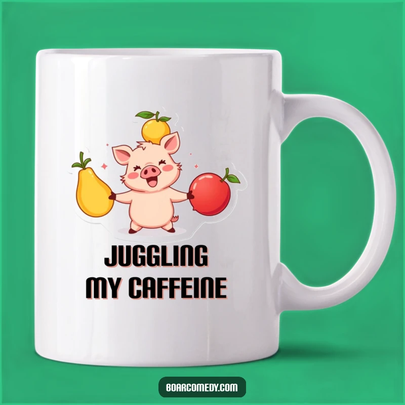Funny Happy Boar Juggling Fruits Mug - Skillful & Joyful Funny Gift