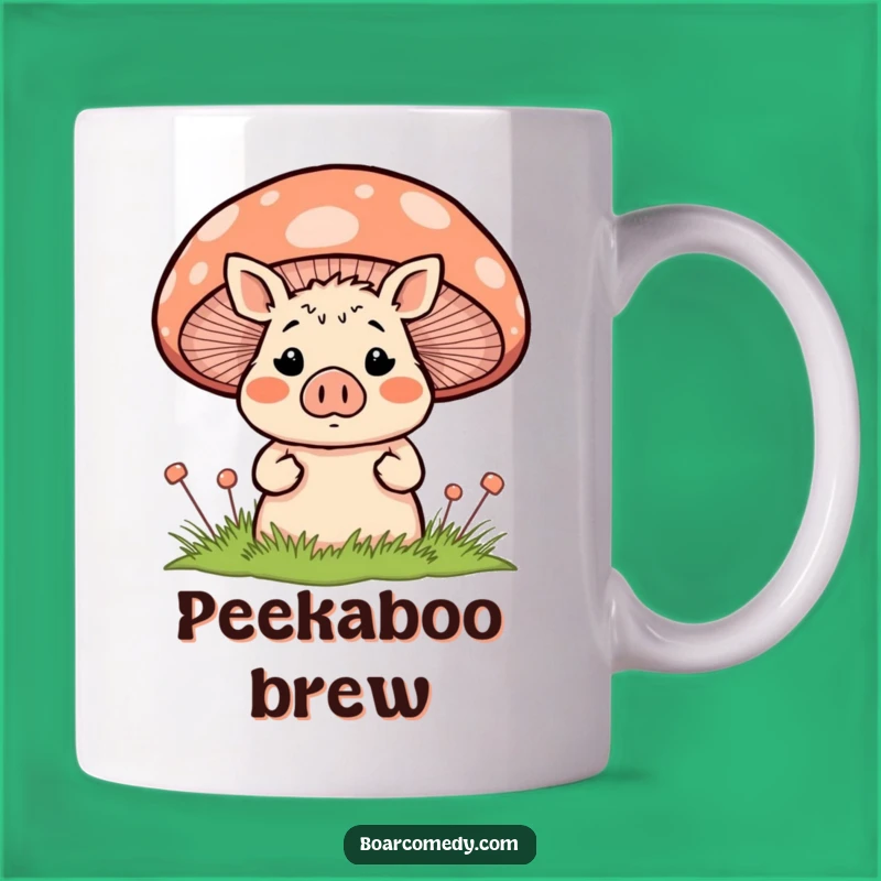 Funny Surprised Boar Behind Mushroom Mug - Hilarious Reaction Gift