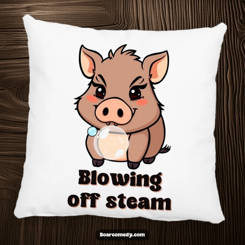 Funny Boar Blowing Bubble Pillow, a soft and cuddly cushion with a mischievous pig design for a touch of whimsy. Great funny gift.