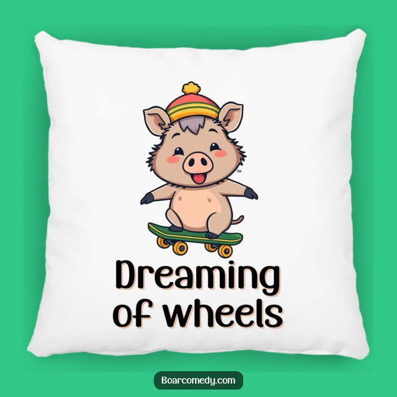 Funny Cheerful Boar Pillow: Tiny Hat Skater Fun, Cute Funny Gift
