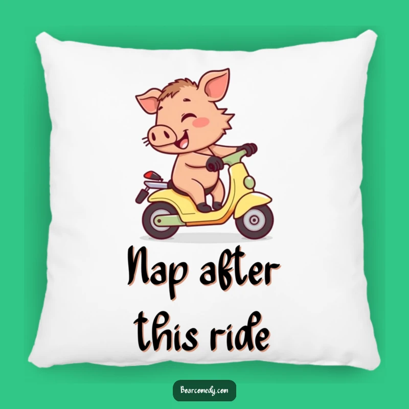 Funny Boar on Wobly Scooter Pillow - Comfy & Amusing Decor
