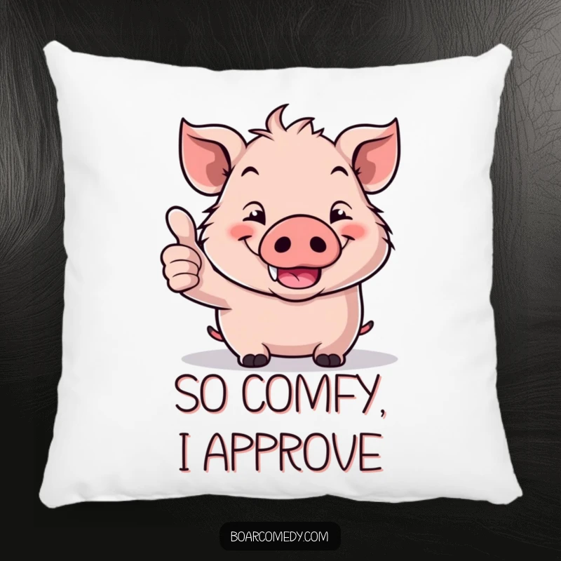 Funny Kawaii Boar Pillow: A delightful kawaii boar offers a cheerful thumbs up, complete with a wide, heartwarming grin.