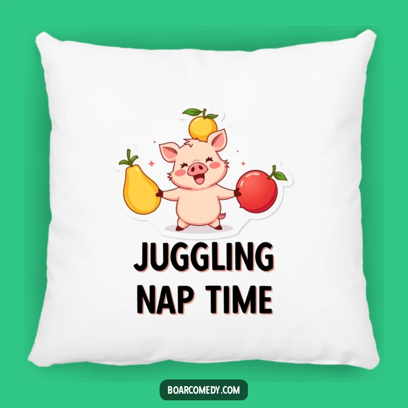Funny Happy Boar Juggling Fruits Pillow - Soft & Colorful Funny Gift