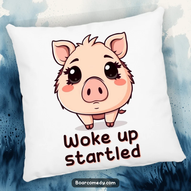 Funny Kawaii boar pillow, a surprised boar with wide eyes, perfect for cuddling and showing shock.