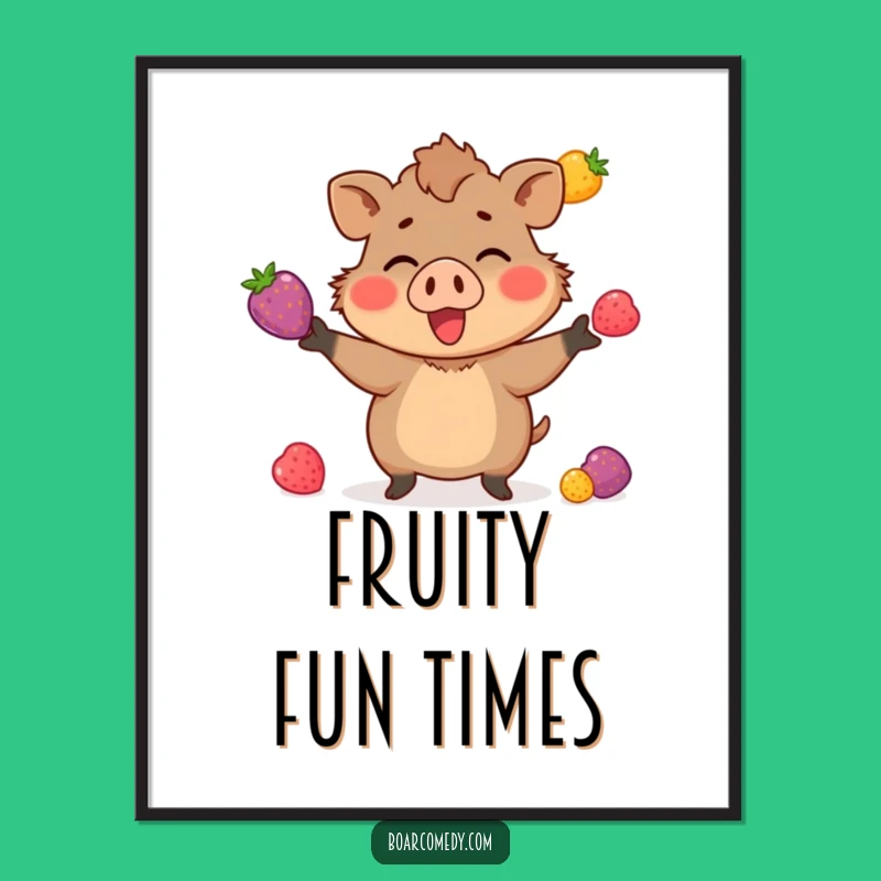Funny Berry Juggling Boar Digital Art: Instant Skillful Cheer