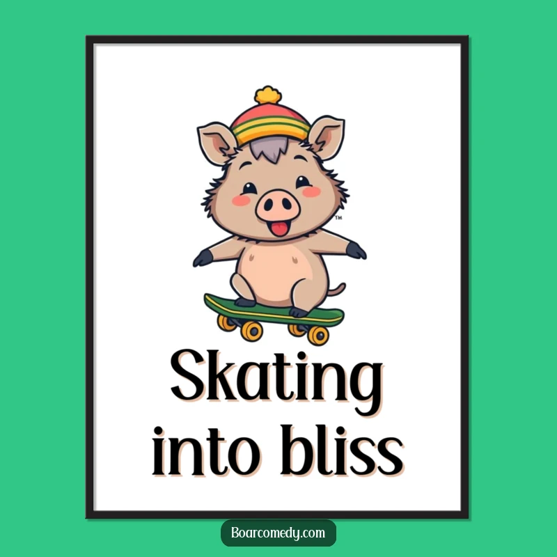 Funny Cheerful Boar Digital Art: Skateboard Rider Print, Instant Funny Gift