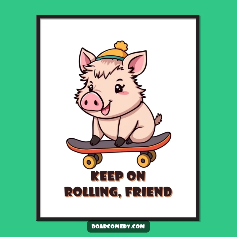 Funny Cheerful Boar Skateboard Digital Art: Instant Rad Decor for Your Walls