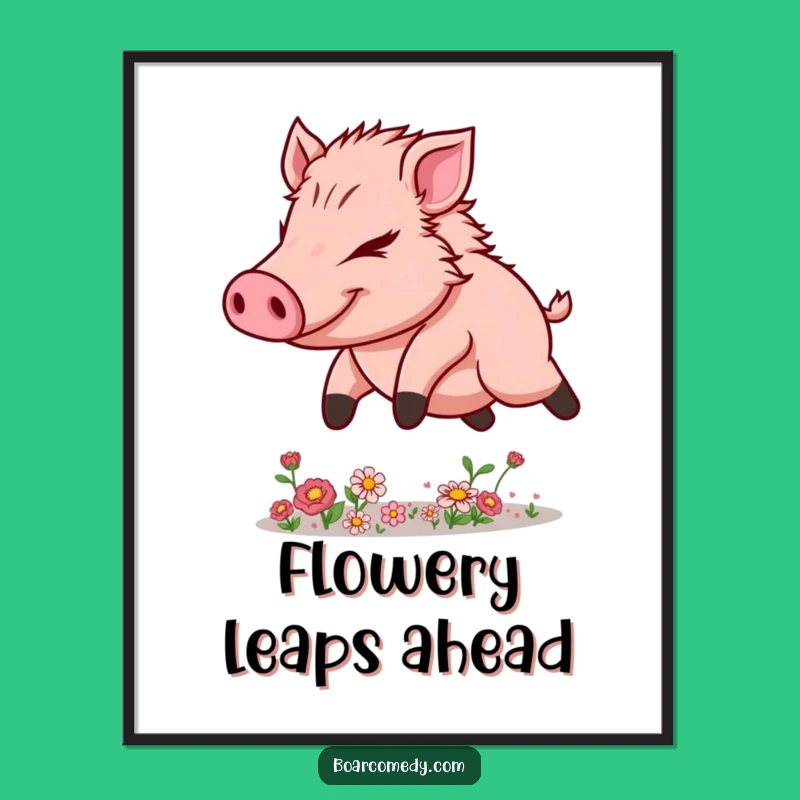 Funny Kawaii Boar Digital Art - Flower Leaper Motivational Print Gift