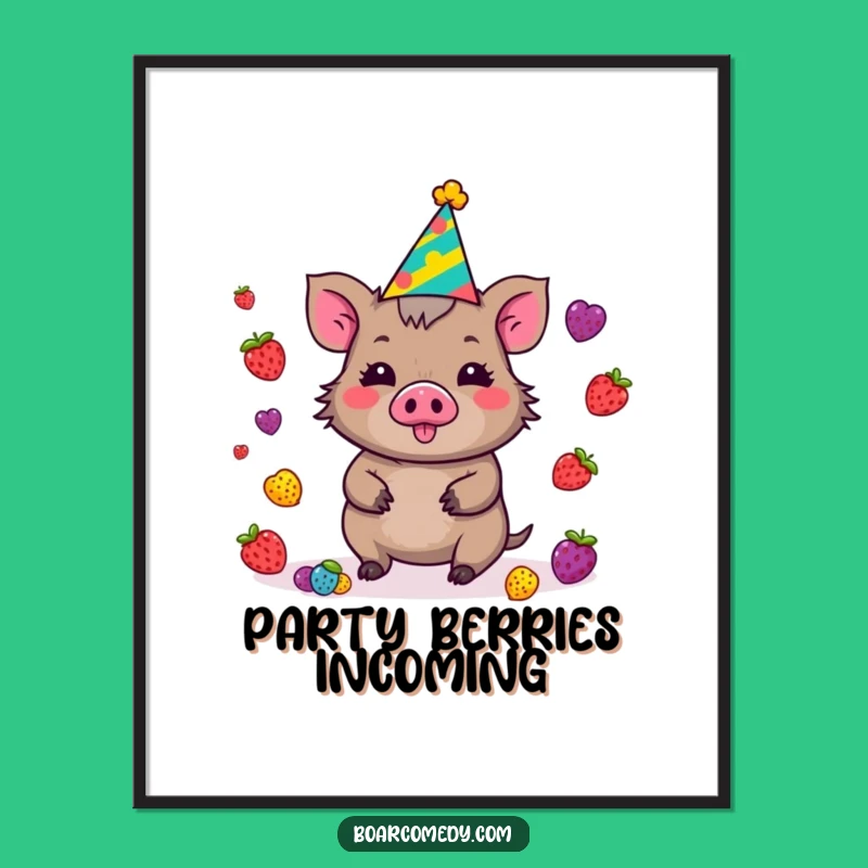 Funny Kawaii Boar Digital Art - Juggling Berries Festive Print Gift