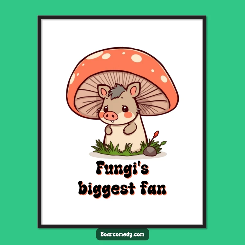 Funny Kawaii Boar Digital Art: Peeking Boar & Mushroom Print, Instant Funny Gift