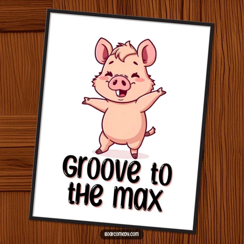 Funny Kawaii boar character attempting a comical, wobbly dance move, as a digital art download.