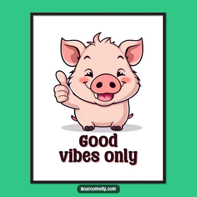 Funny Kawaii Boar Thumbs Up Digital Art: Instant Grin Print, Perfect Funny Gift