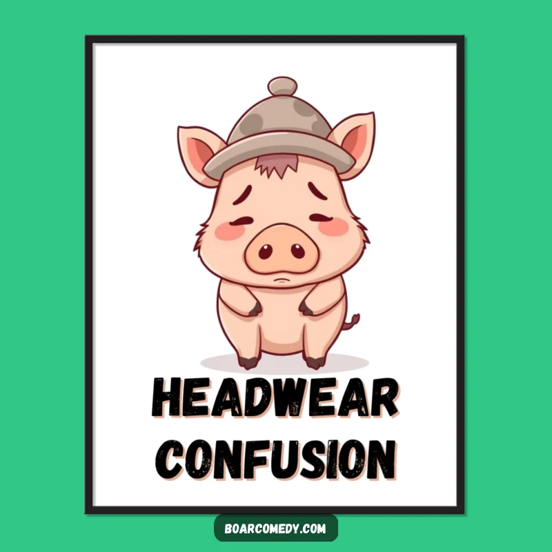 Funny Confused Boar Hat Digital Art, Instant Whimsical Wall Decor for Your Space