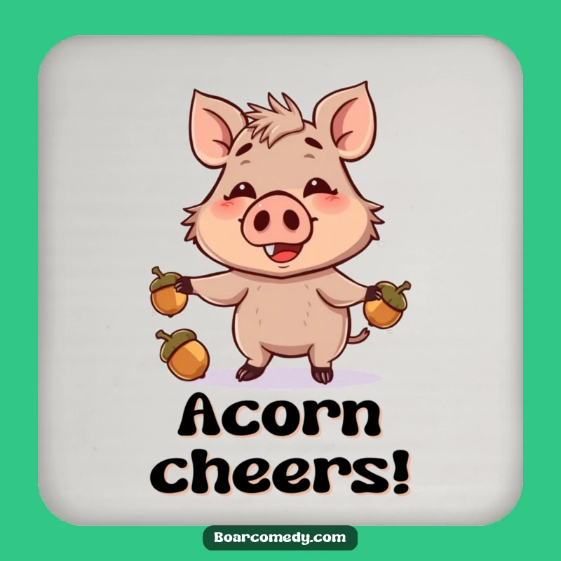 Funny Boar Juggling Acorns Coaster Set: Protect Surfaces with Humor
