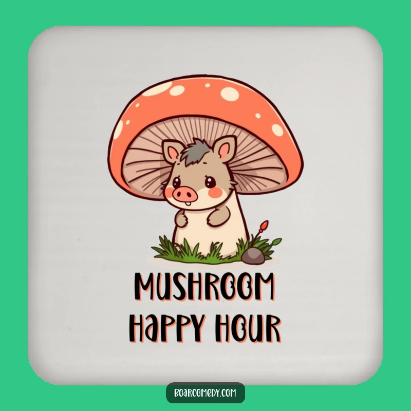 Funny Kawaii Boar Coaster: Cute Peeking Boar & Mushroom Drink Protector, Great Funny Gift
