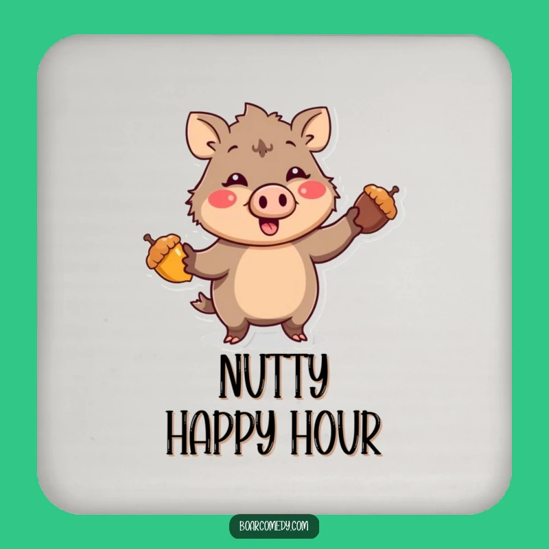 Funny Kawaii Boar Juggling Acorns Coaster - Protect Surfaces with Humor!