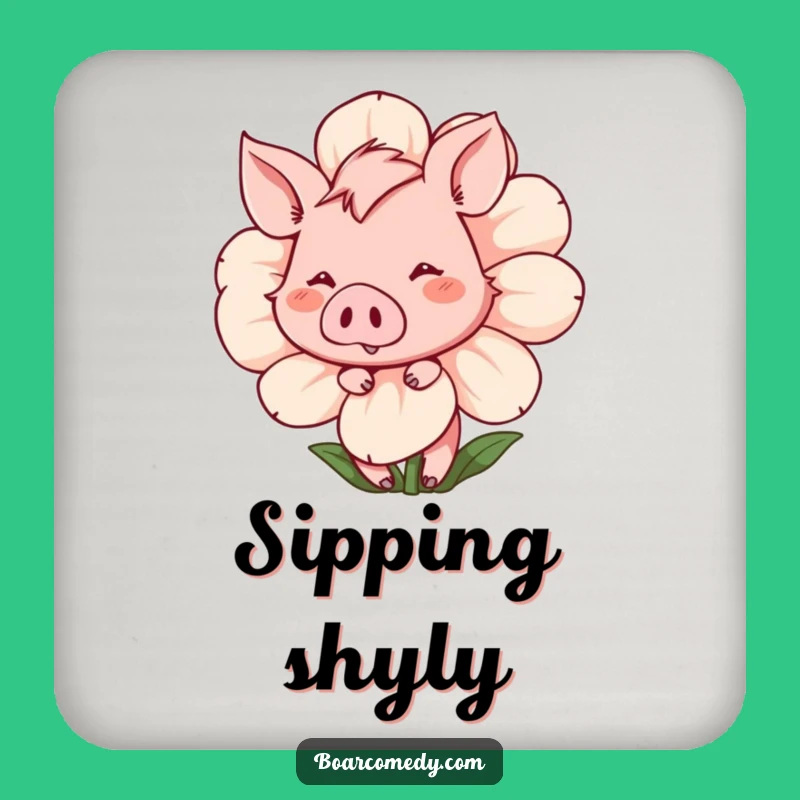 Funny Shy Boar Coasters: Protect Surfaces with Sweet Flower Art
