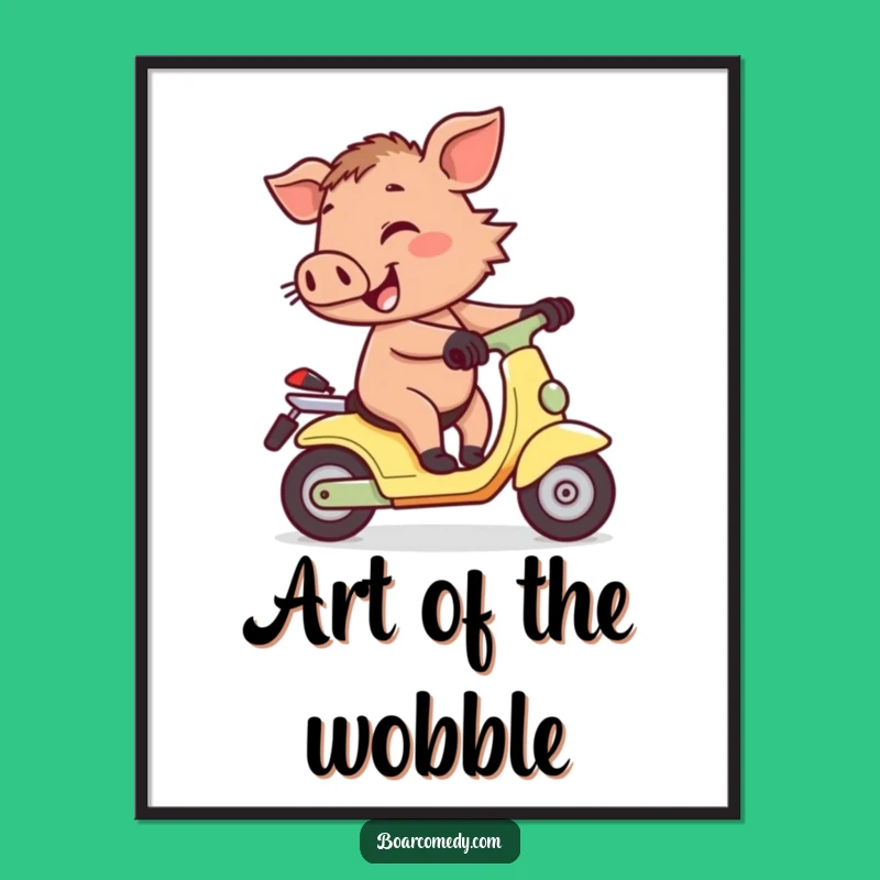 Funny Boar on Wobly Scooter Poster - Whimsical Wall Art