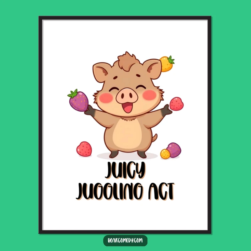 Funny Berry Juggling Boar Poster: Vibrant Art for Cheerful Spaces