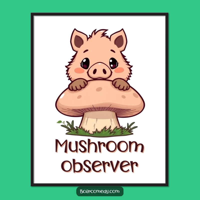 Funny Boar Mushroom Peek Poster: Enchanting Wall Art for Humor