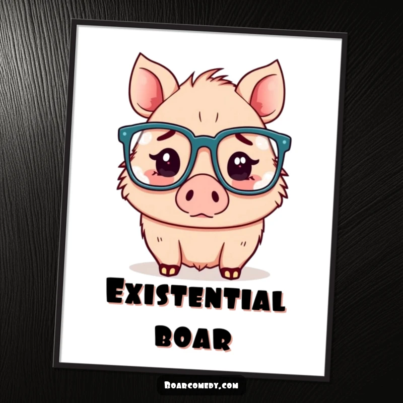 Funny Kawaii boar poster, a boar with large glasses, caught in a moment of hilarious confusion.