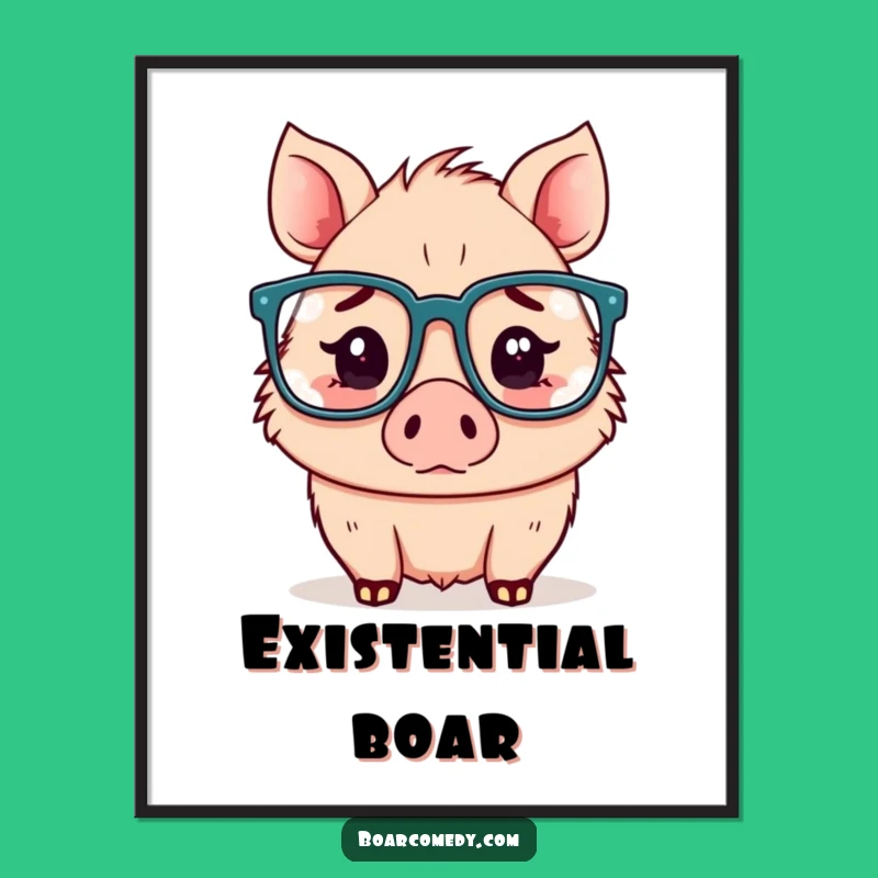 Funny Confused Kawaii Boar Glasses Poster - Quirky Wall Art