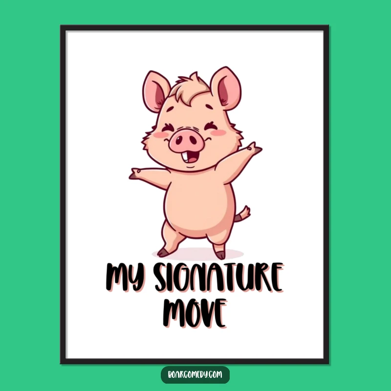 Funny Kawaii Boar Poster - Wobbly Dance Art, Cute Decor, Perfect Funny Gift
