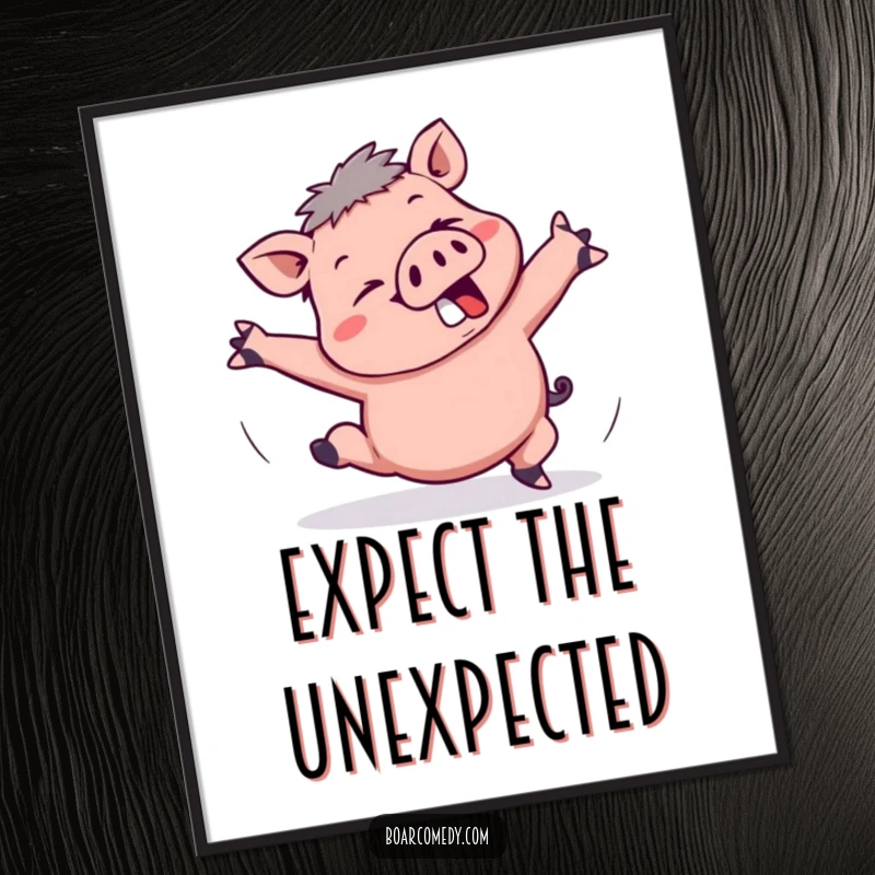 Funny Kawaii Boar Poster: A cute kawaii boar is comically tripping, arms flailing hilariously, capturing a perfect moment of chaos.
