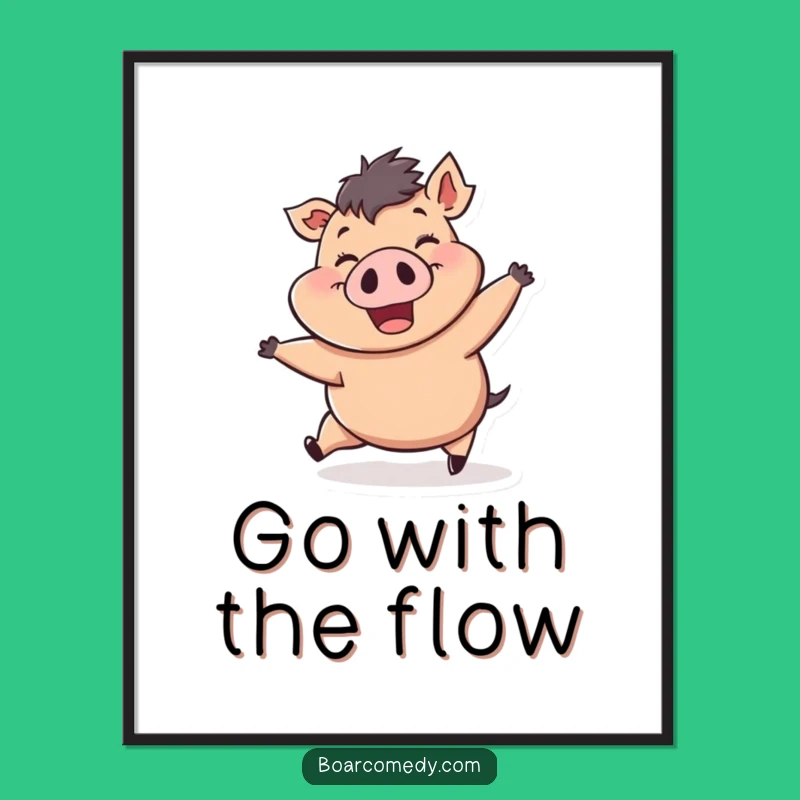 Funny Wind-Pushed Boar Poster: Uplifting Art for Happy Spaces