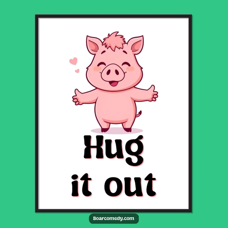 Funny Hugging Boar Poster: Embrace Joy with This Adorable Artwork