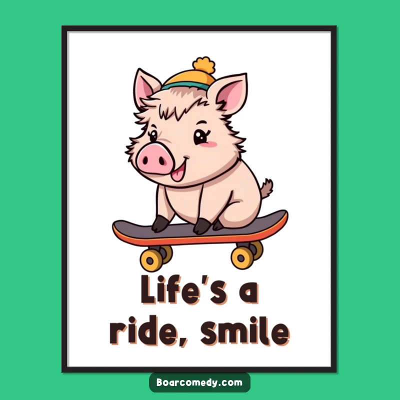 Funny Cheerful Boar Skateboard Poster: Wall Art That Inspires Rad Fun