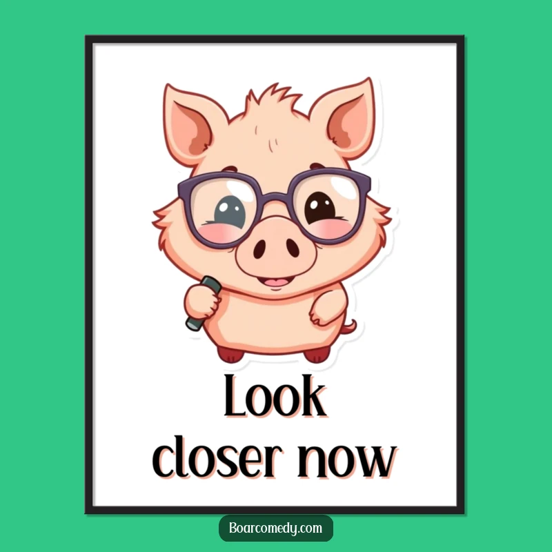 Funny Boar Detective Poster: Clever Art, Magnifying Glass, Unique Funny Gift