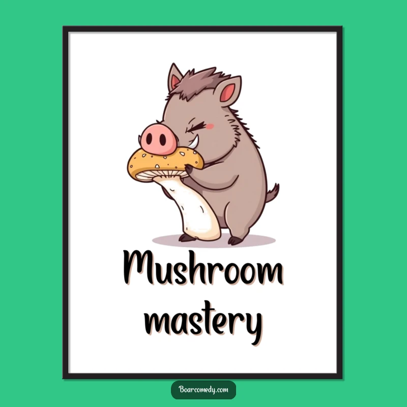 Funny Mushroom Boar Poster: Intense Focus Artwork for Your Wall