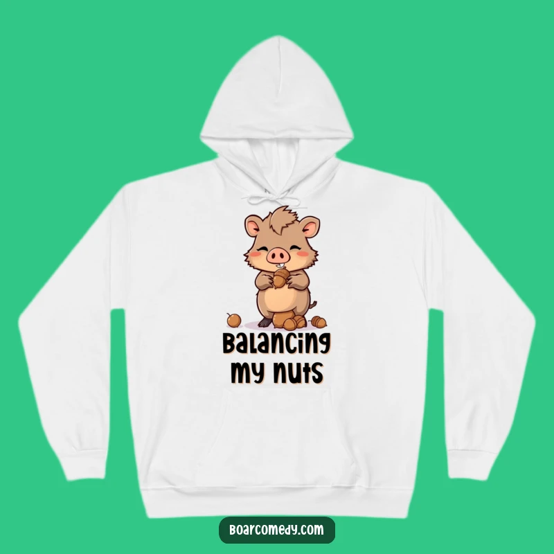 Cozy Funny Kawaii Boar Hoodie - Mischievous Acorn Balance Gift