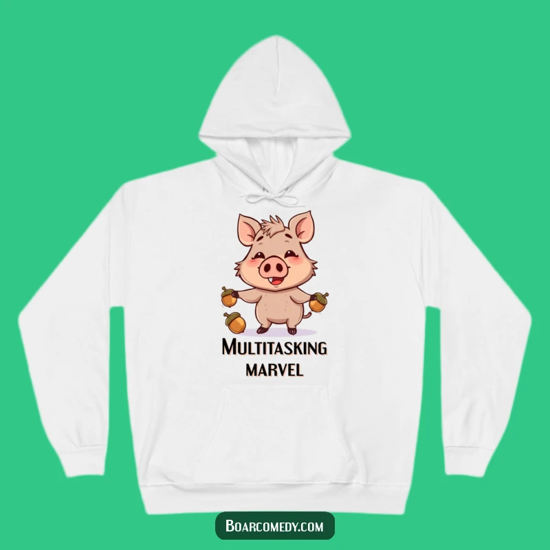 Cozy Funny Boar Juggling Acorns Hoodie: Warm & Humorous Gift