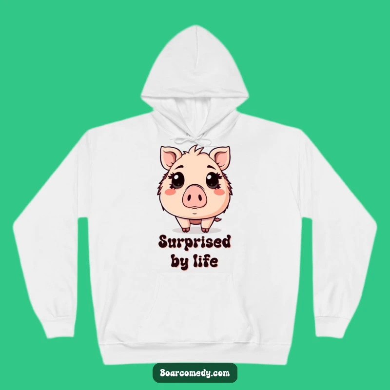 Cozy Funny Surprised Kawaii Boar Eyes Wide Hoodie - Warm & Whimsical