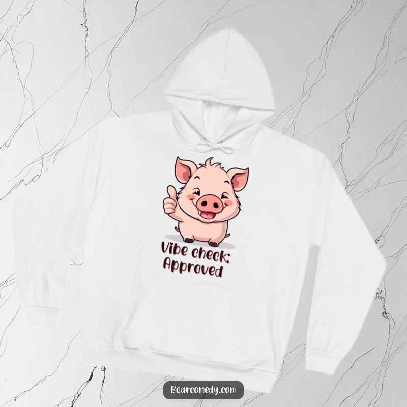 Funny Kawaii Boar Hoodie: A heartwarming kawaii boar enthusiastically giving a thumbs up with a beaming, wide smile.