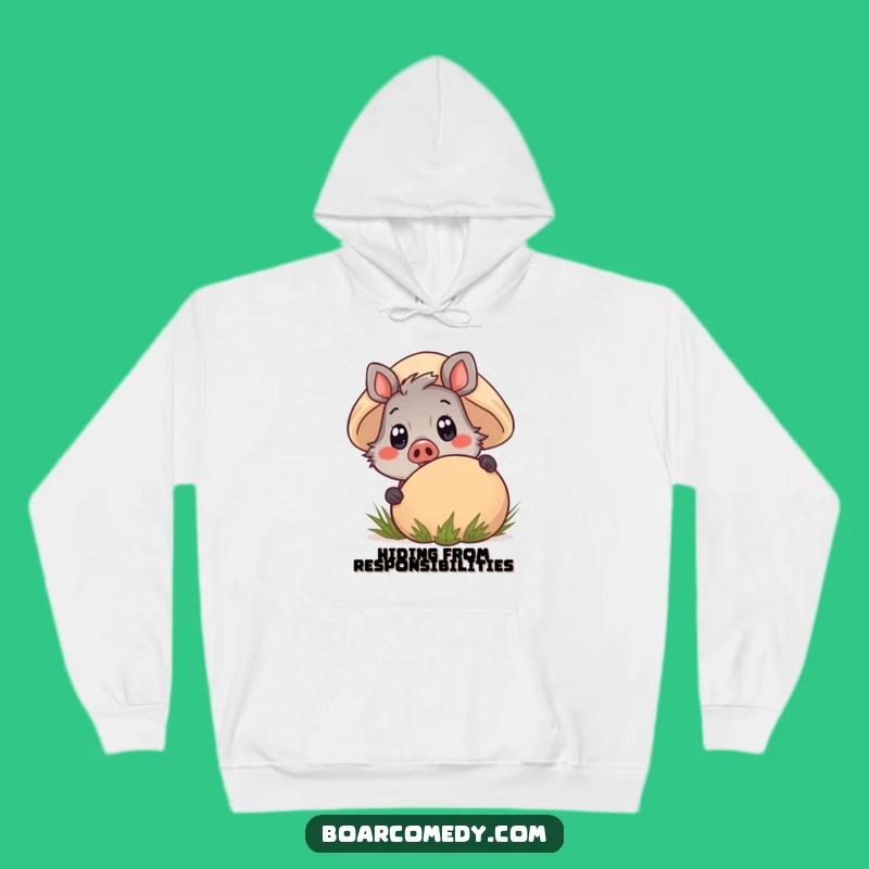 Cozy Funny Kawaii Boar Hoodie - Mushroom Peek Comfort Gift